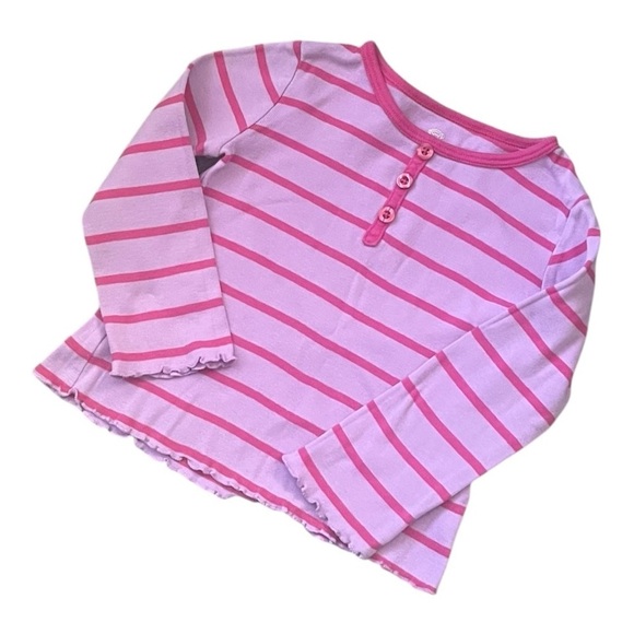 Okie Dokie pink/purplish Stripe Long Sleeve Shirt buttons lettuce trim Girl 3 - Picture 3 of 8